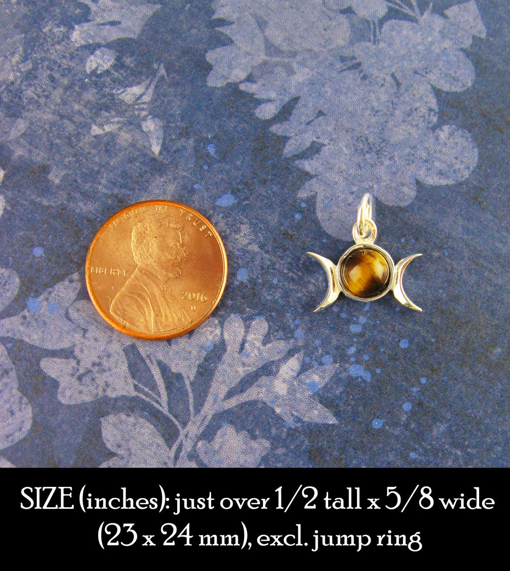 Triple Moon Charm Pendant w/ Gemstone, Handmade - 925 Sterling Silver