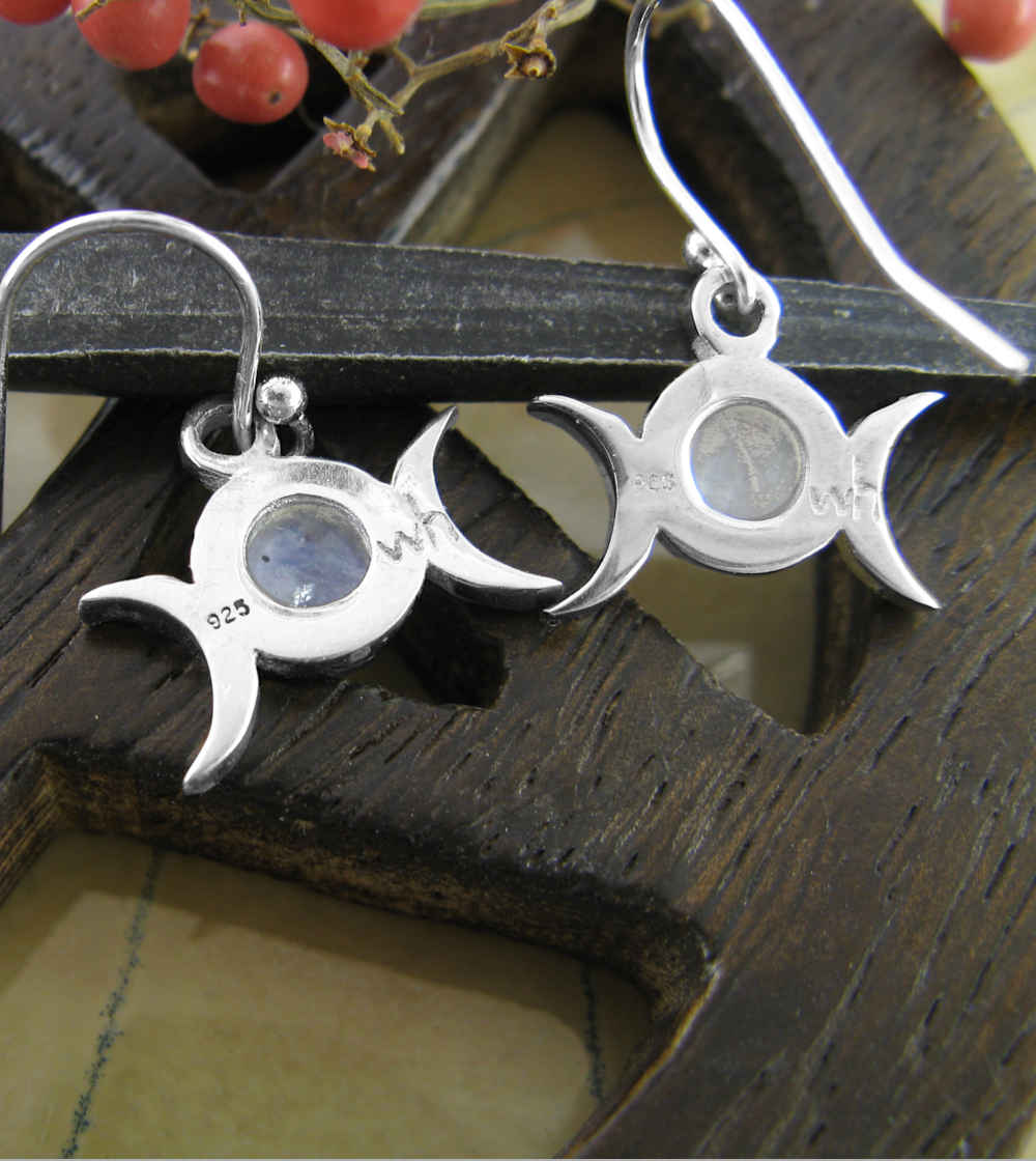 Little Triple Moon Moonstone Drop Earrings, Handmade