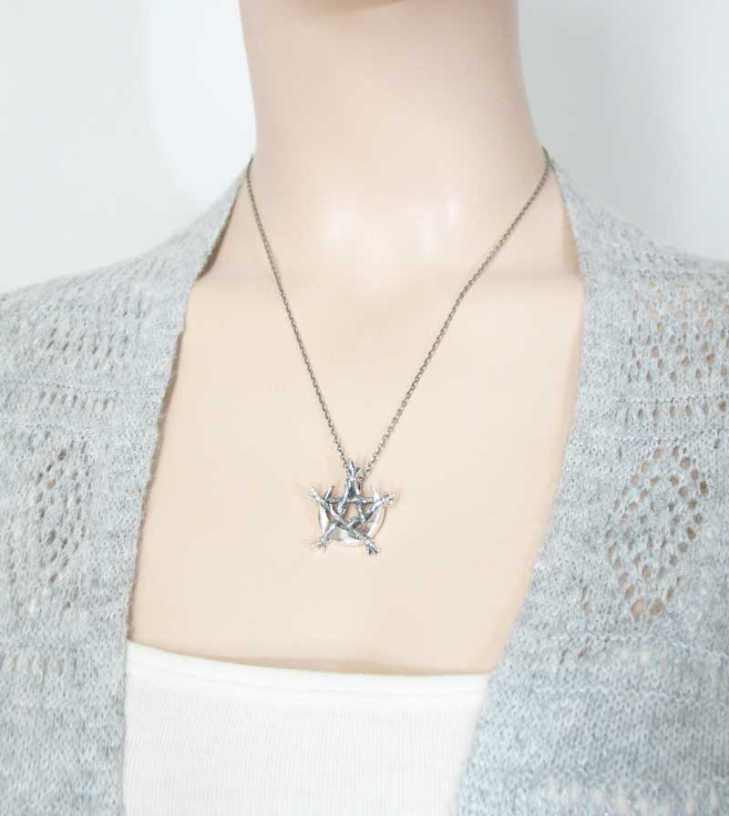 Crescent Moon Bound by Twigs Pentagram Pendant, Handmade