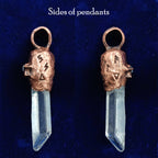 Clear Quartz Copper Pendant – Triple Moon Rune Amulet, Handmade Crystal Jewelry