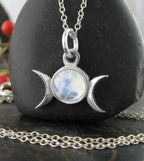 Triple Moon Charm Pendant w/ Gemstone, Handmade - 925 Sterling Silver