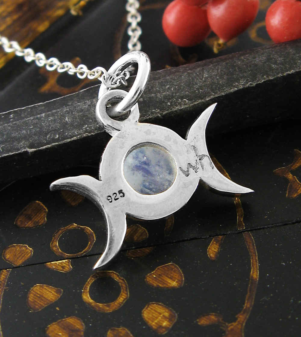 Triple Moon Charm Pendant w/ Gemstone, Handmade - 925 Sterling Silver