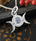 Triple Moon Charm Pendant w/ Gemstone, Handmade - 925 Sterling Silver