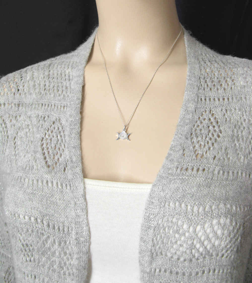 Triple Moon Charm Pendant w/ Gemstone, Handmade - 925 Sterling Silver
