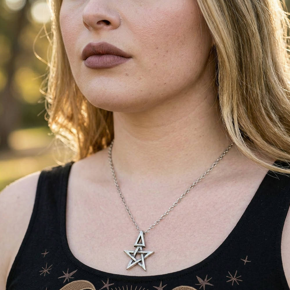 Chunky Third Degree Wiccan Pentagram Pendant, Handmade