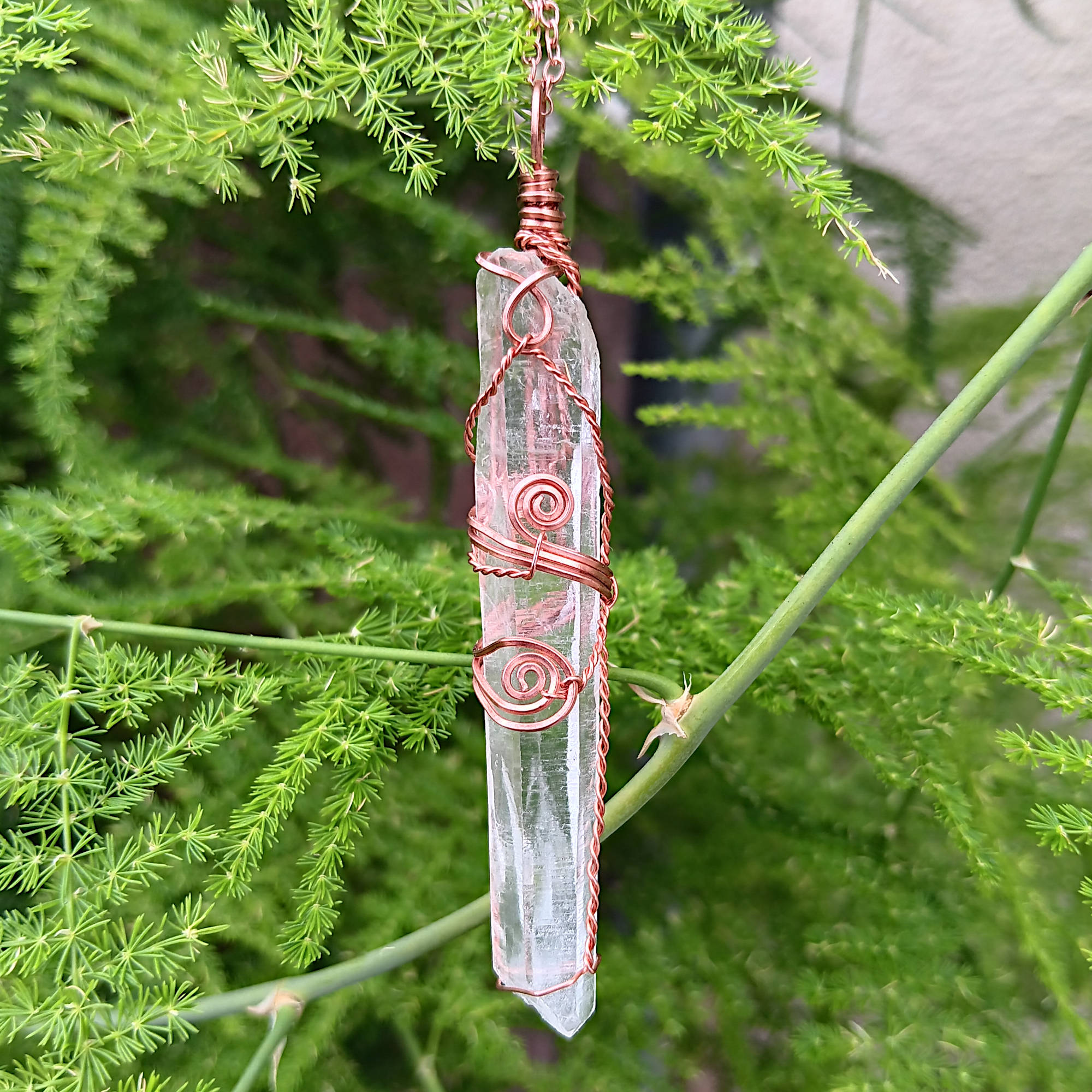 Raw Quartz Crystal Point Pendant – Copper Wire Wrapped Necklace, Handmade