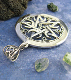 Large 1.5" Five Crescent Moons Celtic Pentacle Pendant, Engravable, Handmade