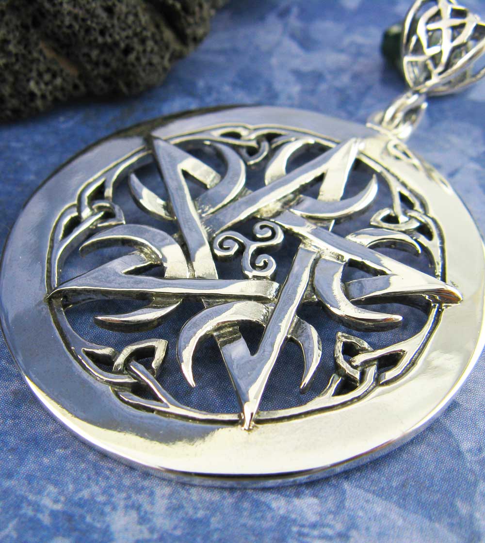 Large 1.5" Five Crescent Moons Celtic Pentacle Pendant, Engravable, Handmade