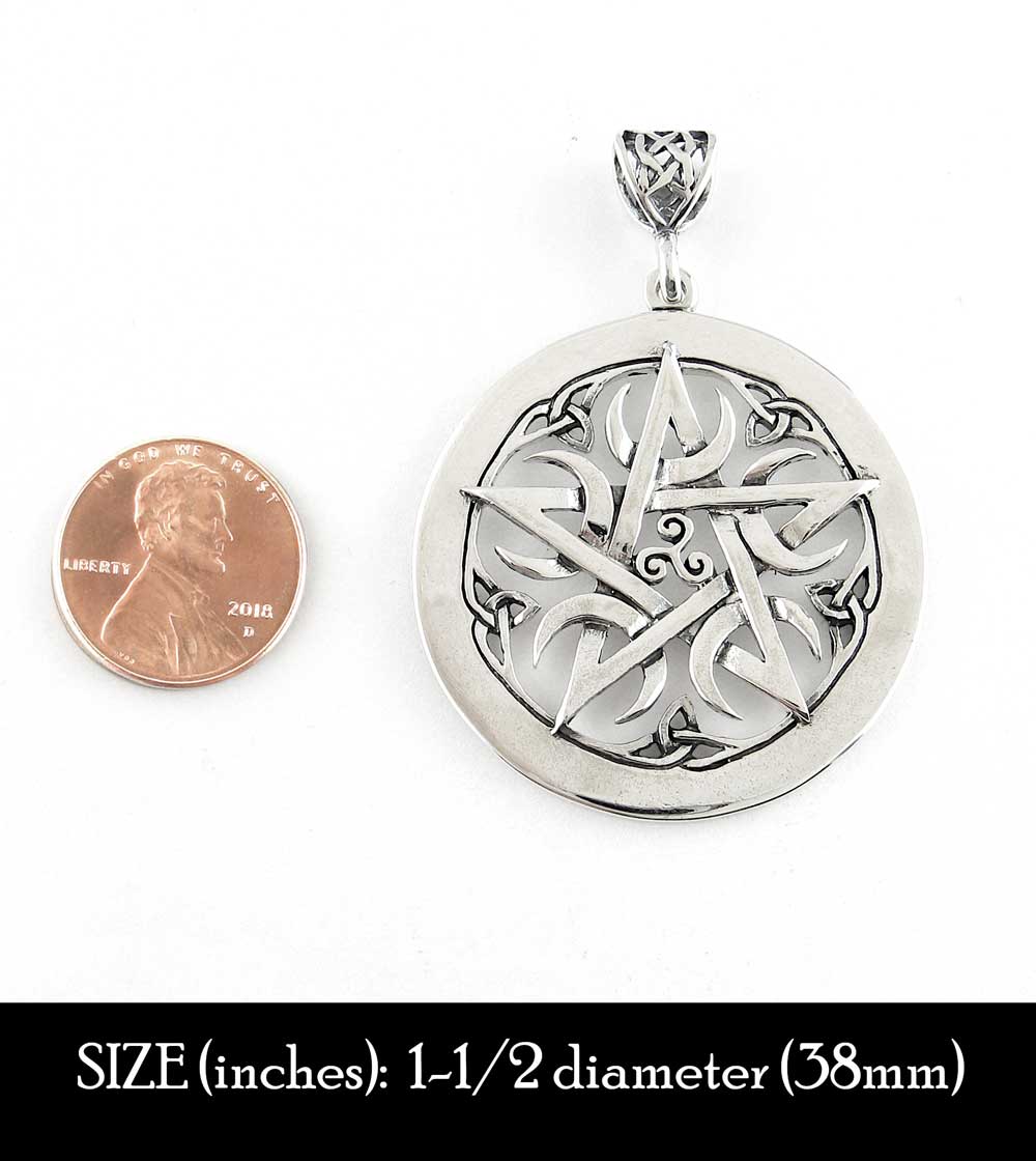 Large 1.5" Five Crescent Moons Celtic Pentacle Pendant, Engravable, Handmade