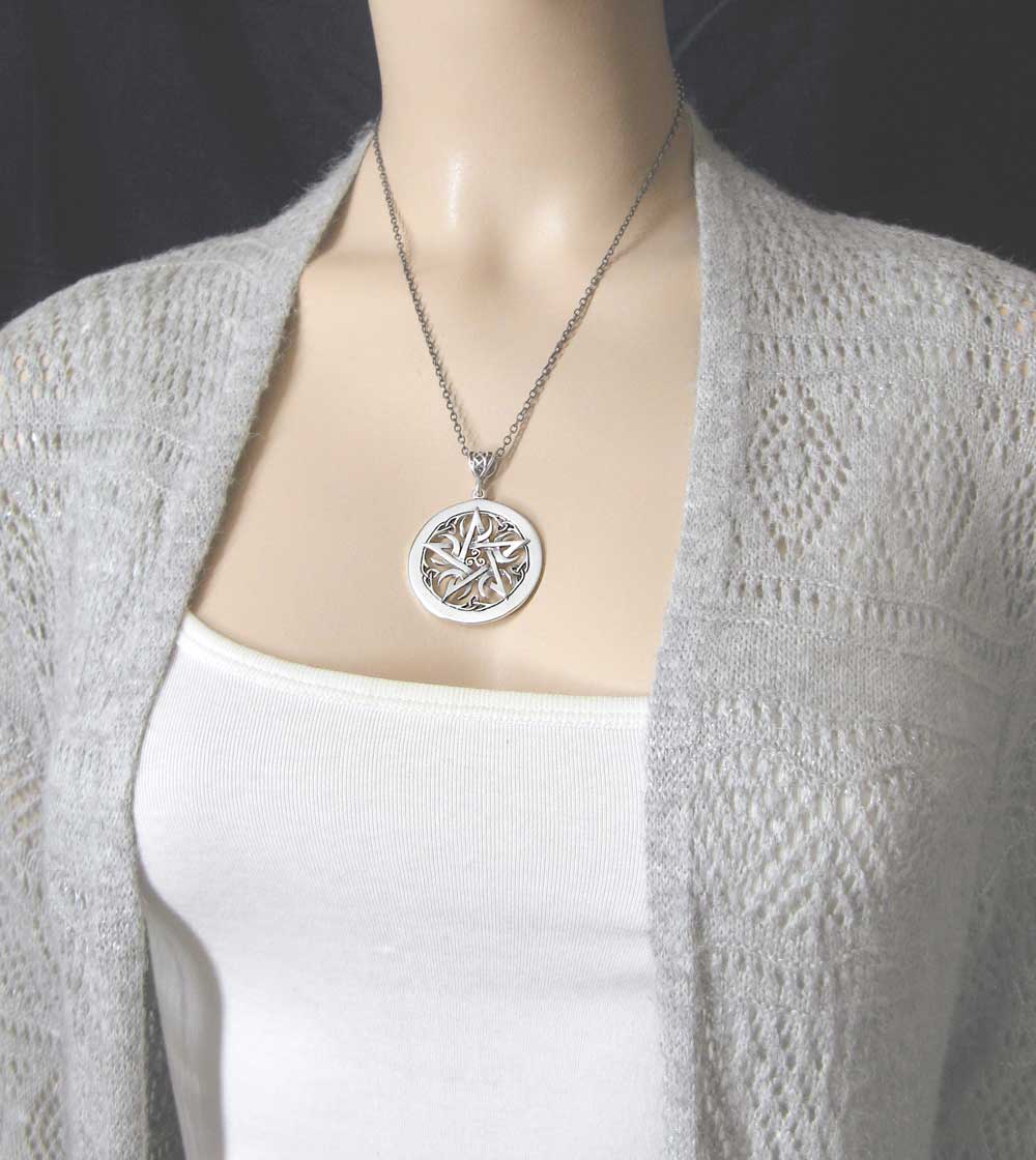 Large 1.5" Five Crescent Moons Celtic Pentacle Pendant, Engravable, Handmade