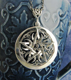 Large 1.5" Five Crescent Moons Celtic Pentacle Pendant, Engravable, Handmade