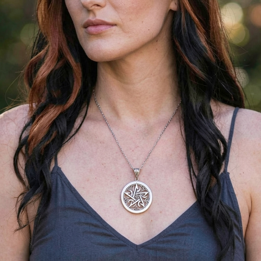 Large 1.5" Five Crescent Moons Celtic Pentacle Pendant, Engravable, Handmade