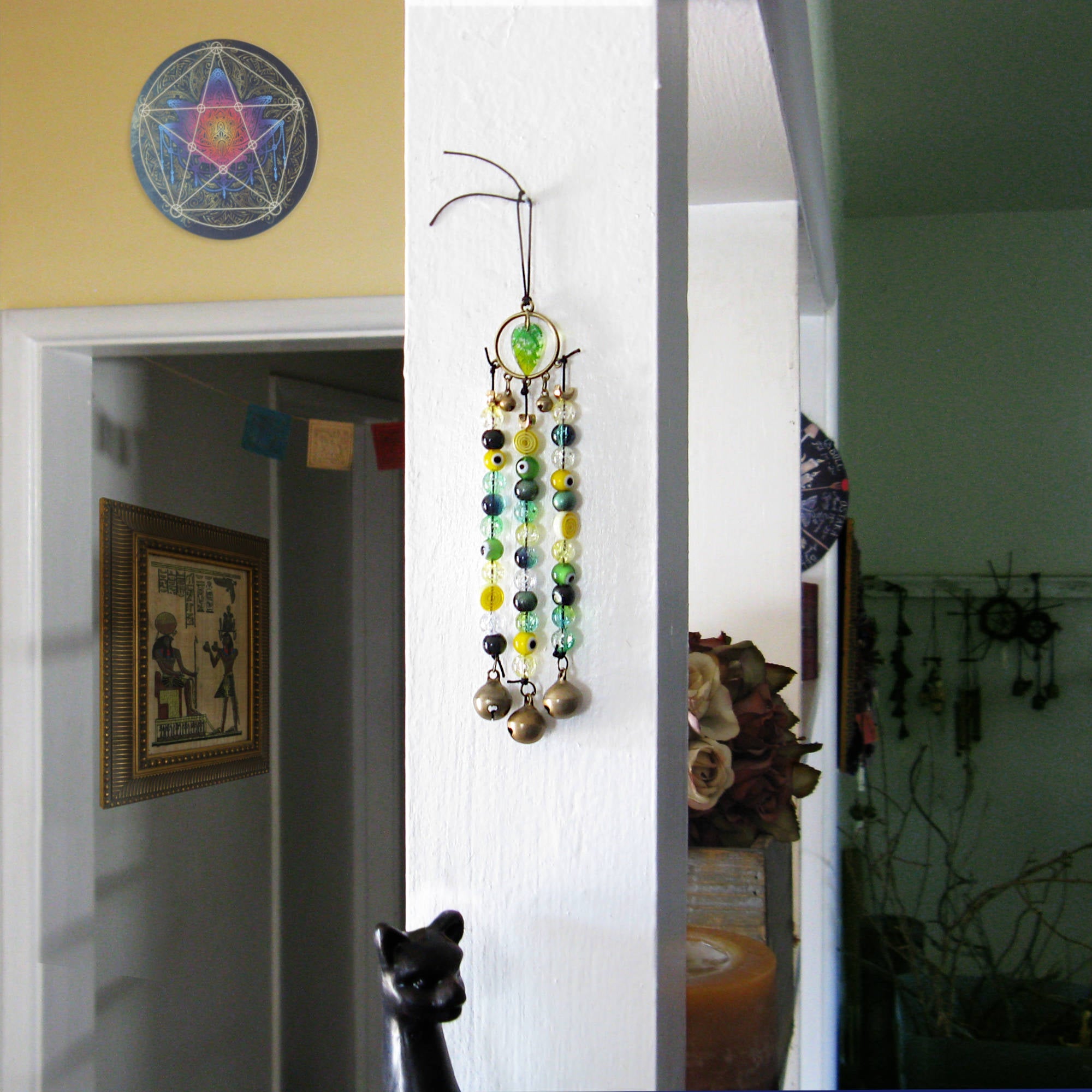 Witch's Bell / Suncatcher / Talisman with Glass Beads - Handcrafted