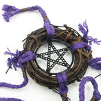 Witch's Bell: Wreath, Black Pentacle, Purple Twine - Handcrafted