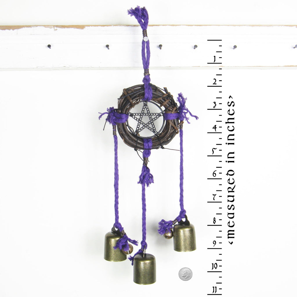 Witch's Bell: Wreath, Black Pentacle, Purple Twine - Handcrafted