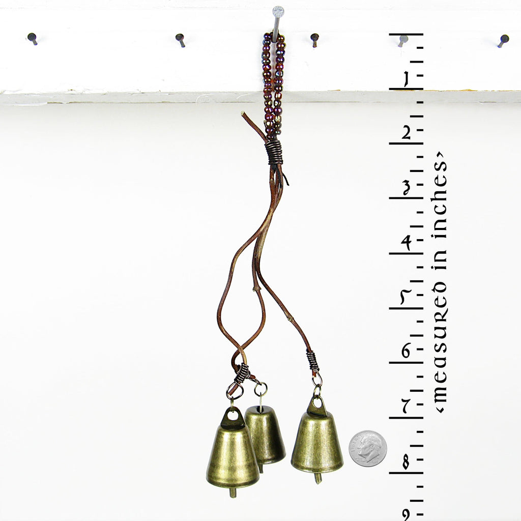 Witch's Bell: 3 Bells on Vines with Glass Beads
