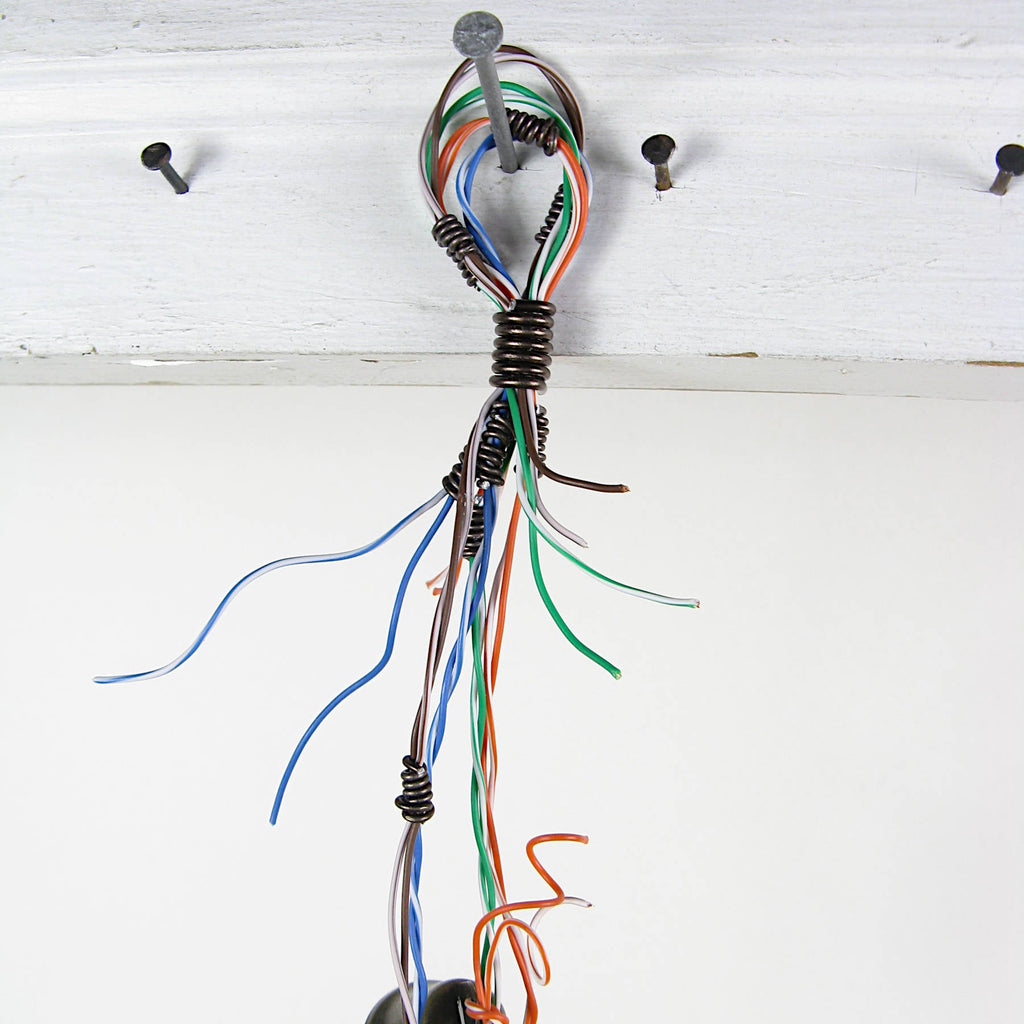 Witch's Bell w/ Upcycled Multi-color Telephone Wire & Evil Eye Beads - Handcrafted