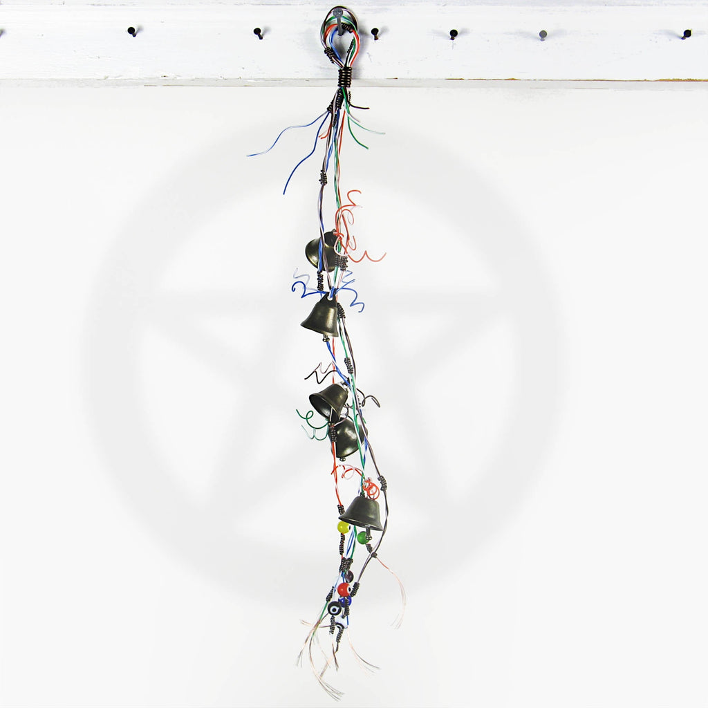Witch's Bell w/ Upcycled Multi-color Telephone Wire & Evil Eye Beads - Handcrafted