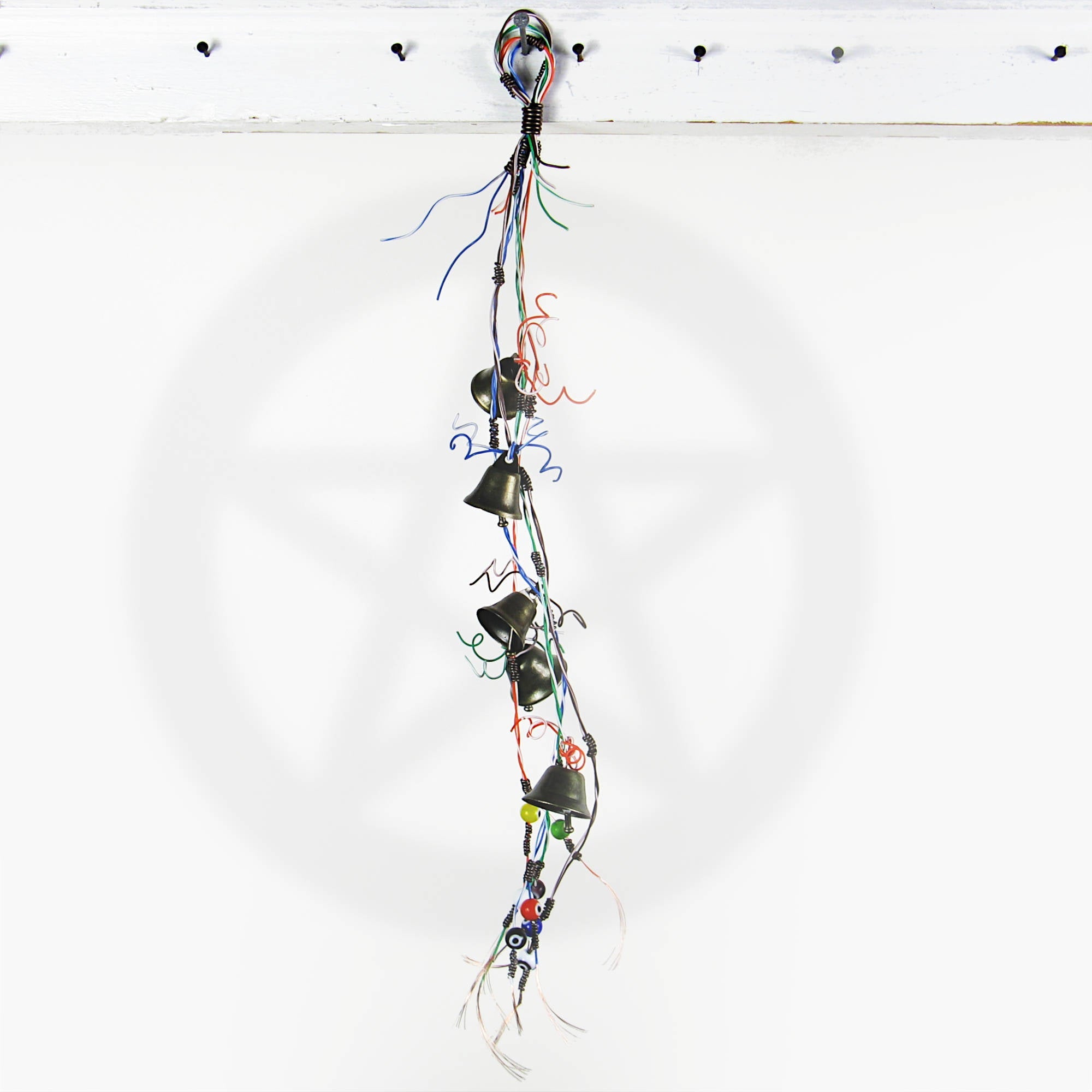 Witch's Bell w/ Upcycled Multi-color Telephone Wire & Evil Eye Beads - Handcrafted