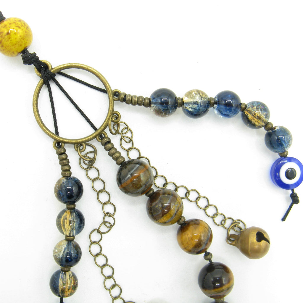 Evil Eye Talisman With Tiger Eye Beads & Shell - Handcrafted