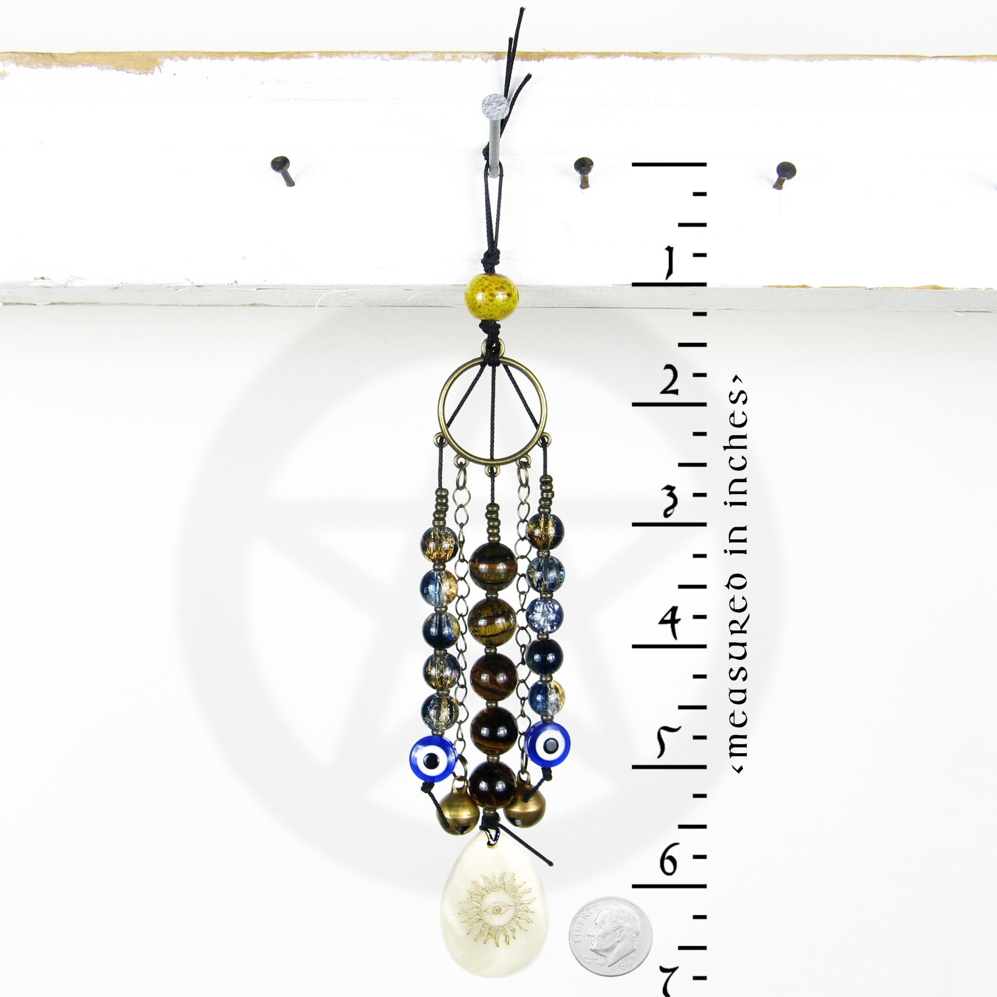 Evil Eye Talisman With Tiger Eye Beads & Shell - Handcrafted