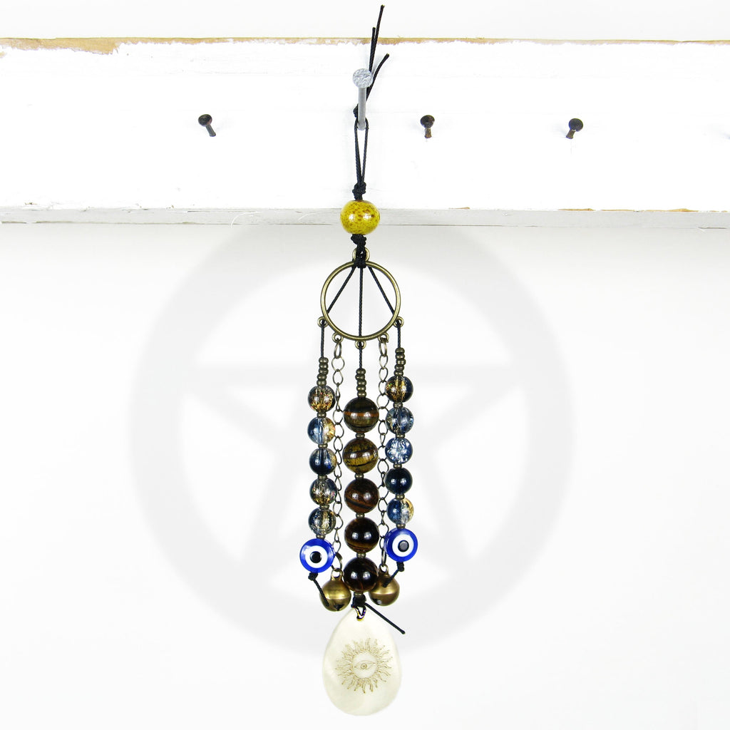Evil Eye Talisman With Tiger Eye Beads & Shell - Handcrafted