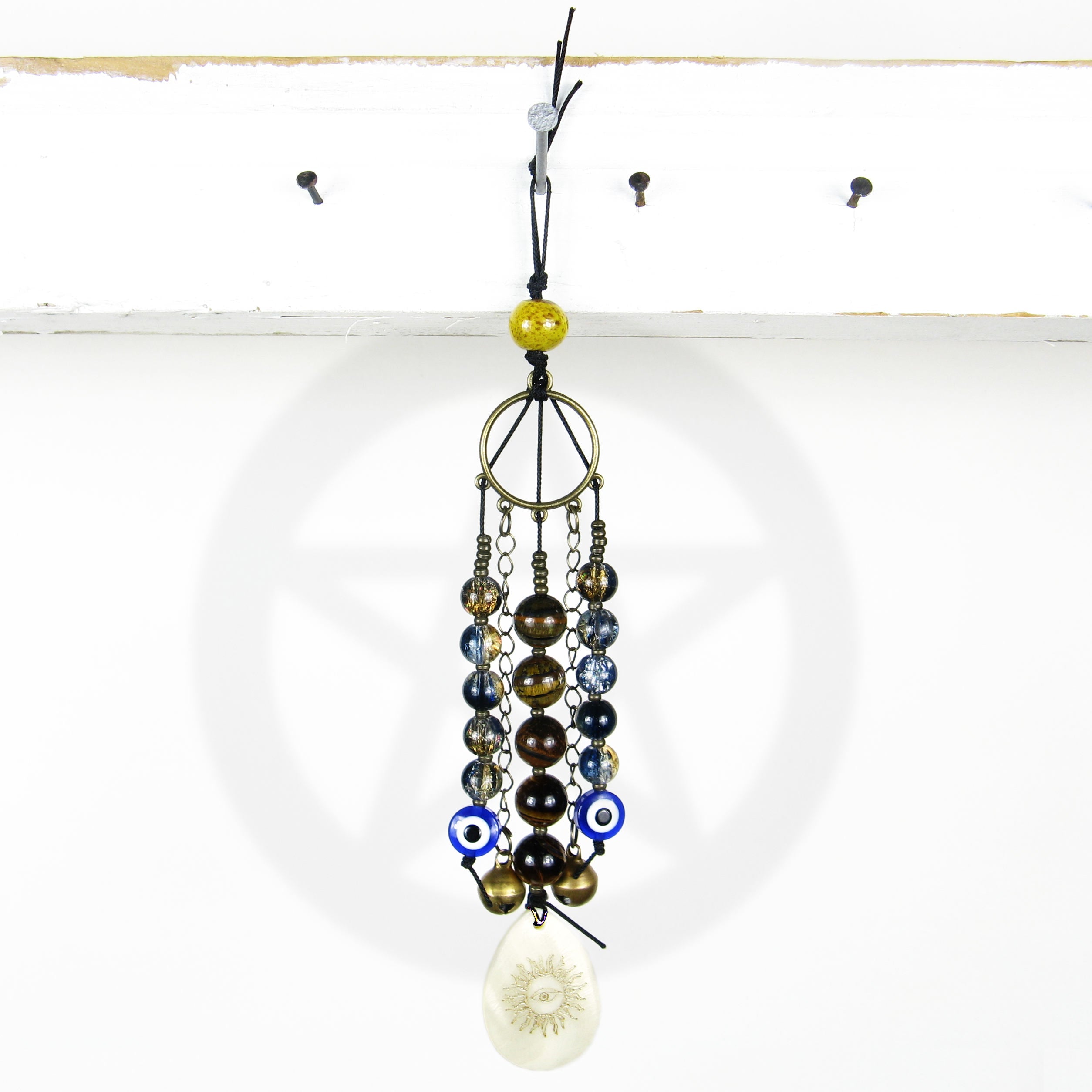 Evil Eye Talisman With Tiger Eye Beads & Shell - Handcrafted