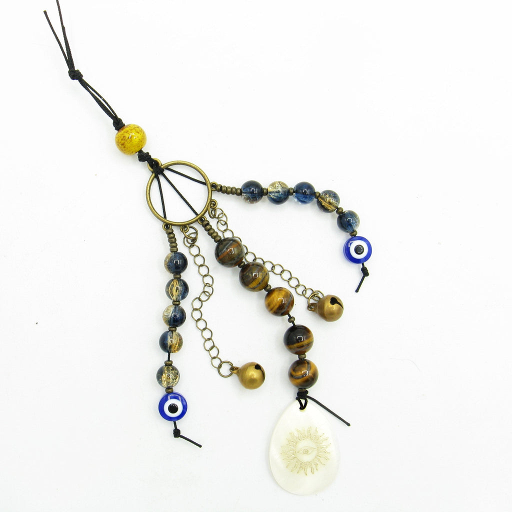 Evil Eye Talisman With Tiger Eye Beads & Shell - Handcrafted