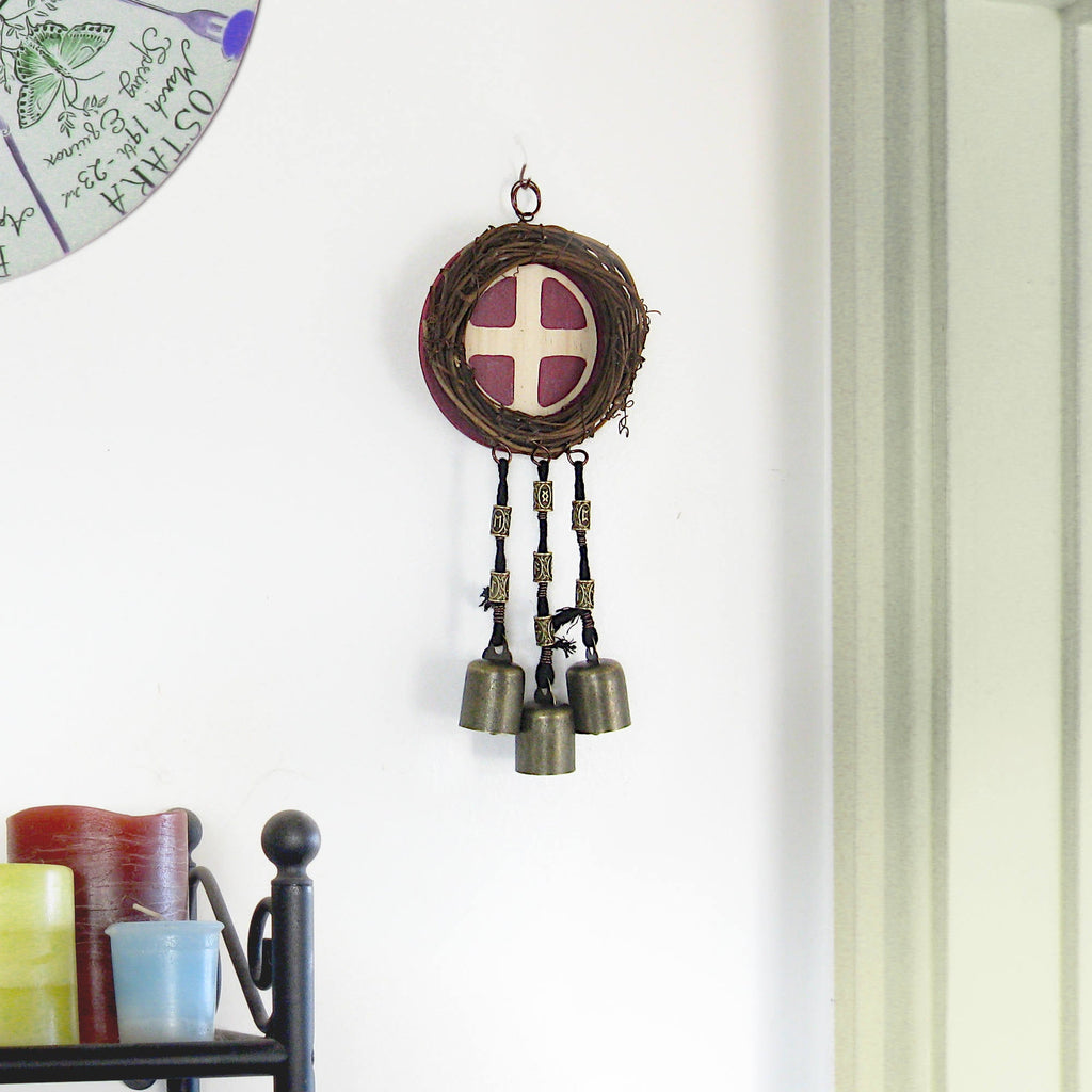 Witch's Bell with Wreath, Solar Cross Symbol and Runes - Handcrafted