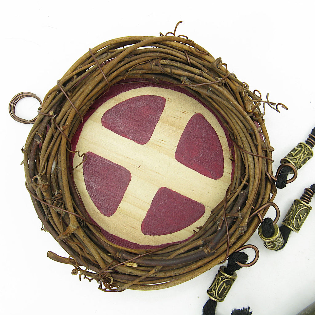 Witch's Bell with Wreath, Solar Cross Symbol and Runes - Handcrafted