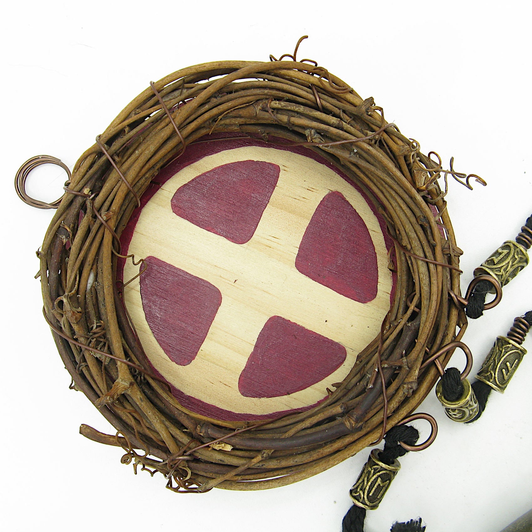 Witch's Bell with Wreath, Solar Cross Symbol and Runes - Handcrafted