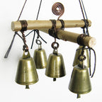 Hanging Witch's Bell with Cross of Twigs, Five Bells, Spiral - Handcrafted