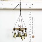 Hanging Witch's Bell with Cross of Twigs, Five Bells, Spiral - Handcrafted