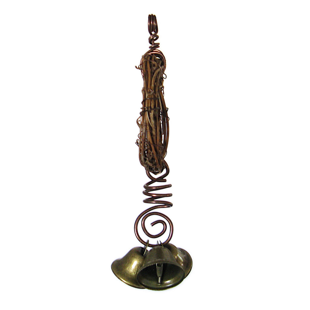 Rustic Witch's Bell with Small Wreath, 3 Spirals, 3 Bells - Handcrafted