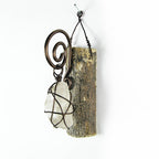 Wall Hanging: Weathered Branch with Wire-Wrapped Raw Quartz - Handcrafted