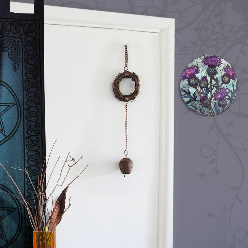 Rusty Witch's Bell and Chain on Wreath - Handcrafted