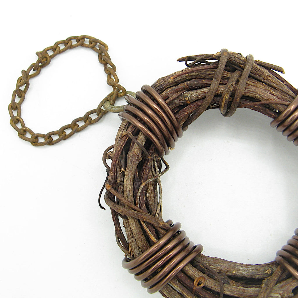 Rusty Witch's Bell and Chain on Wreath - Handcrafted