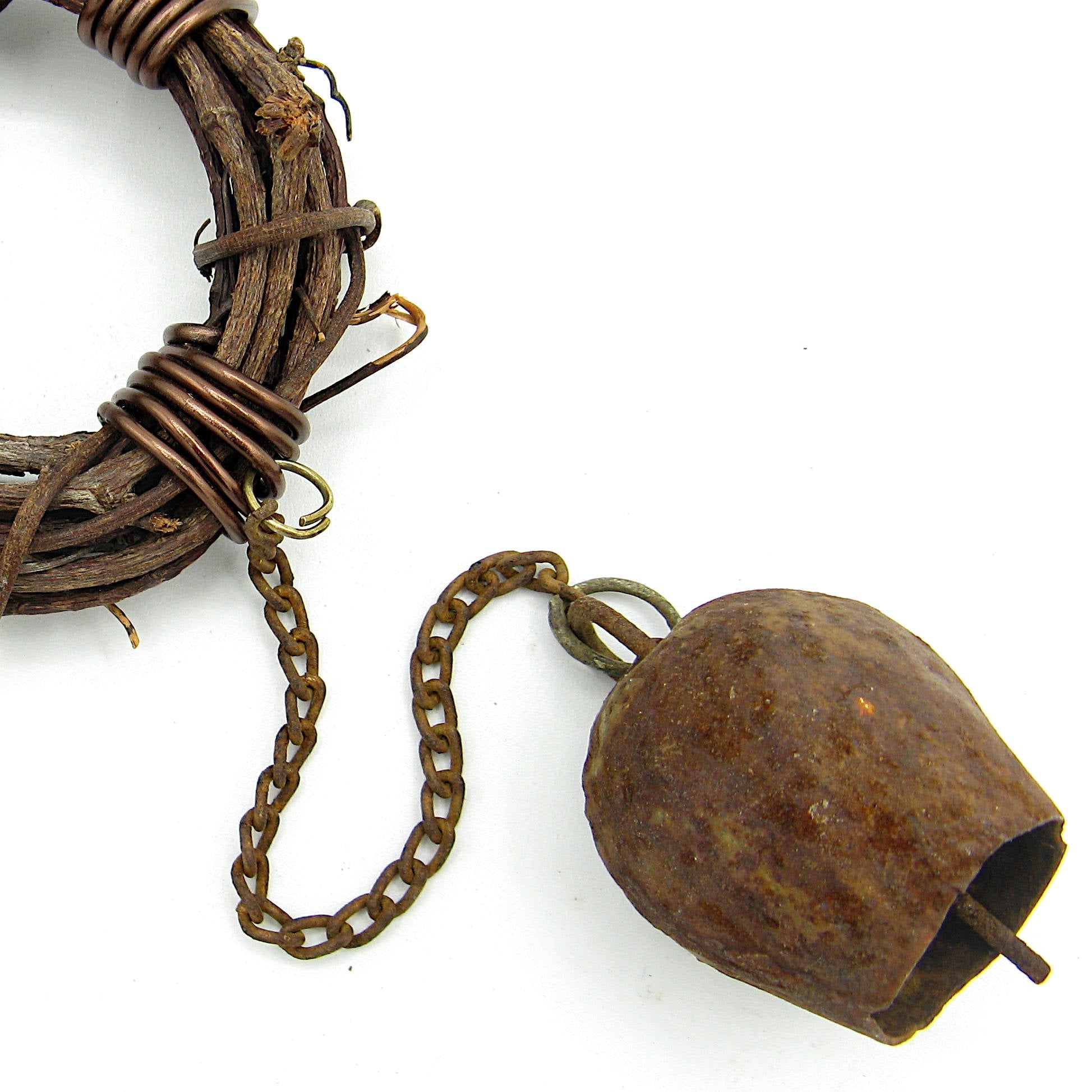 Rusty Witch's Bell and Chain on Wreath - Handcrafted
