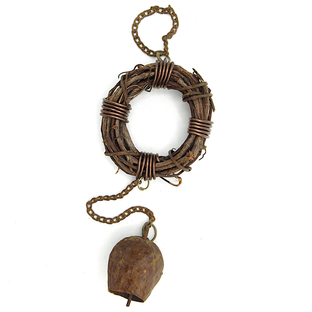 Rusty Witch's Bell and Chain on Wreath - Handcrafted