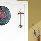 Witch's Bell: Three Bells on Long Black Cords Hanging from Branch - Handcrafted