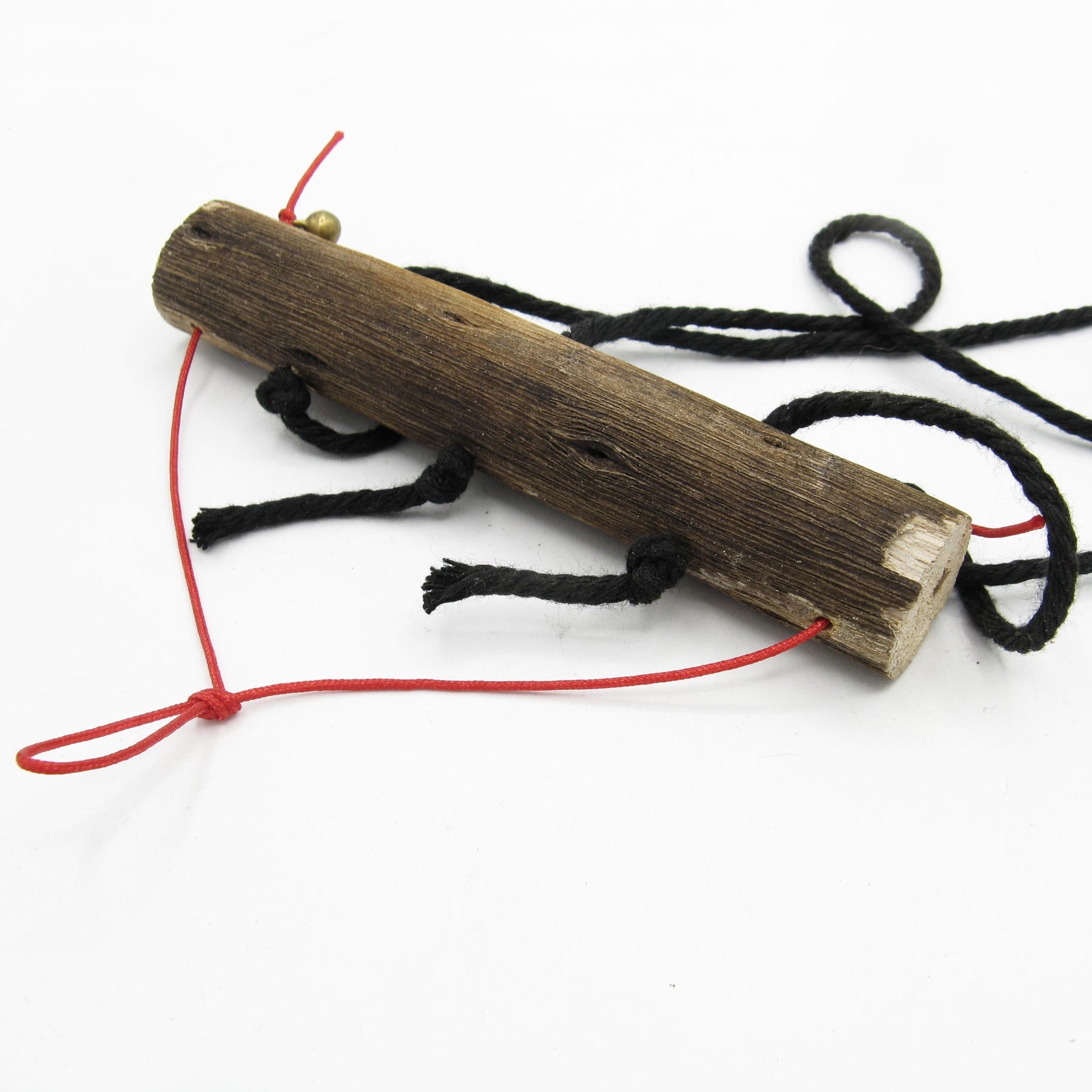 Witch's Bell: Three Bells on Long Black Cords Hanging from Branch - Handcrafted