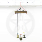 Witch's Bell: Three Bells on Long Black Cords Hanging from Branch - Handcrafted