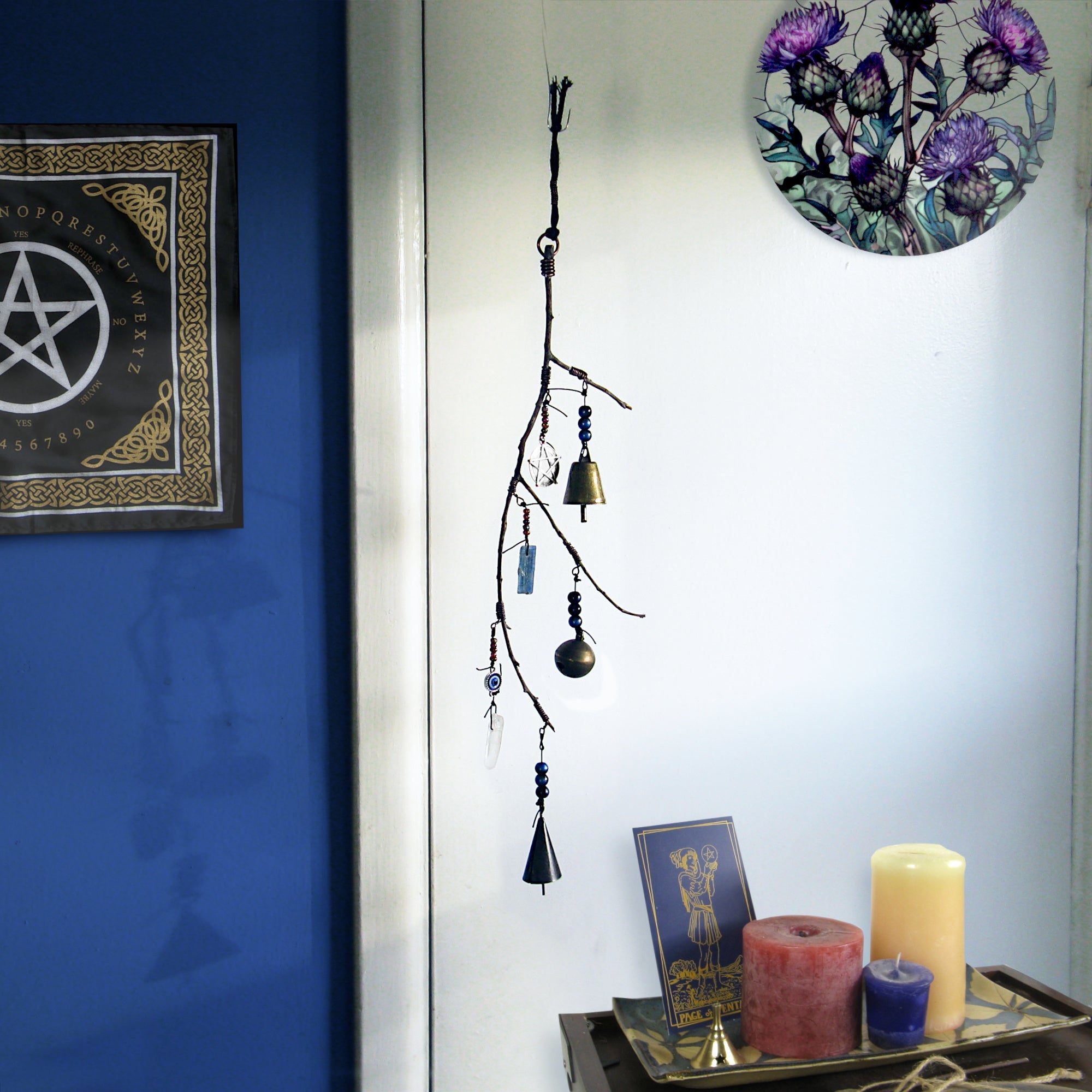 Witch's Bell: Branch, Pentagram, Evil Eye, Quartz, & Kyanite - Handcrafted