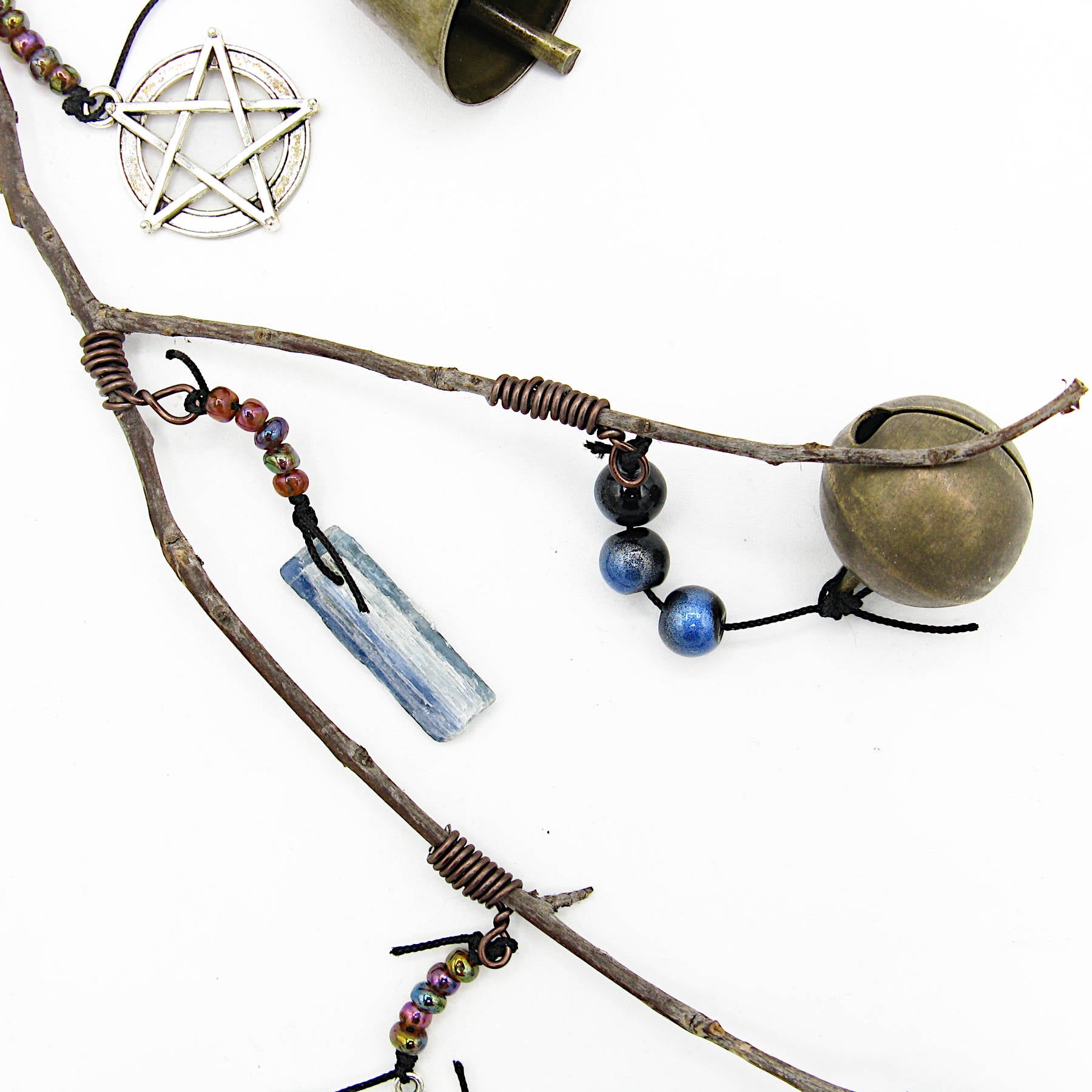 Witch's Bell: Branch, Pentagram, Evil Eye, Quartz, & Kyanite - Handcrafted