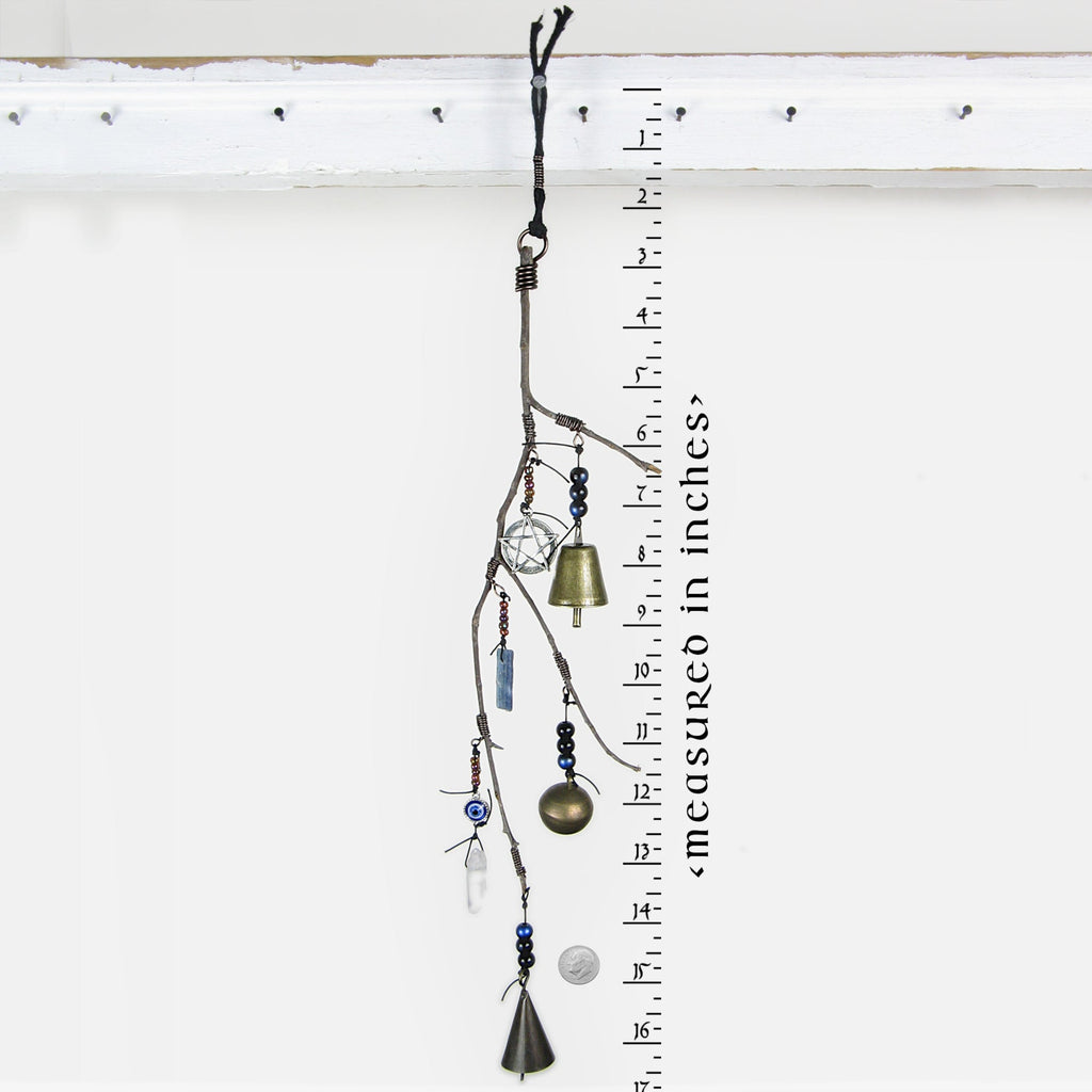 Witch's Bell: Branch, Pentagram, Evil Eye, Quartz, & Kyanite - Handcrafted