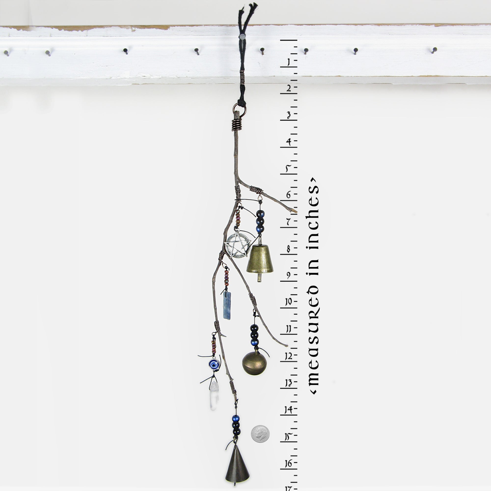 Witch's Bell: Branch, Pentagram, Evil Eye, Quartz, & Kyanite - Handcrafted