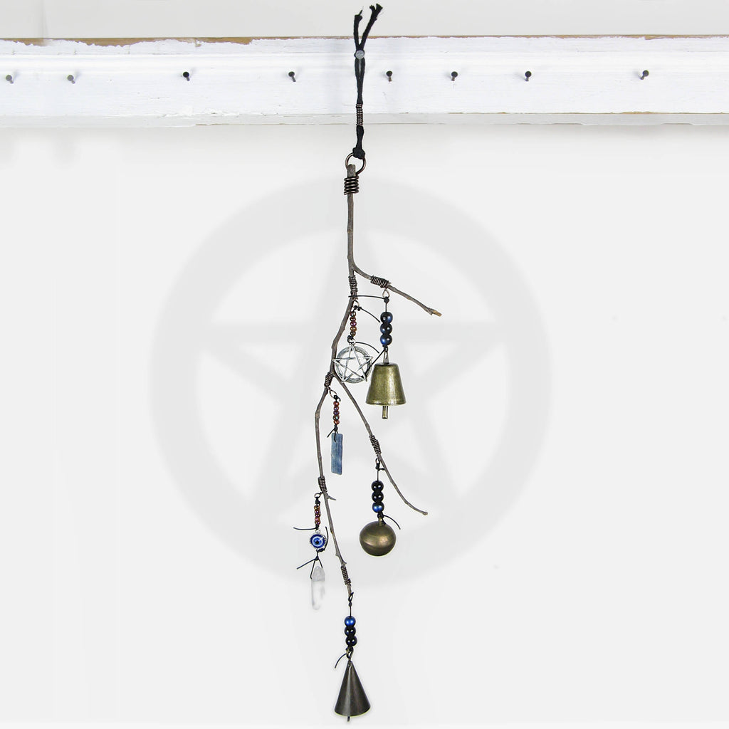 Witch's Bell: Branch, Pentagram, Evil Eye, Quartz, & Kyanite - Handcrafted