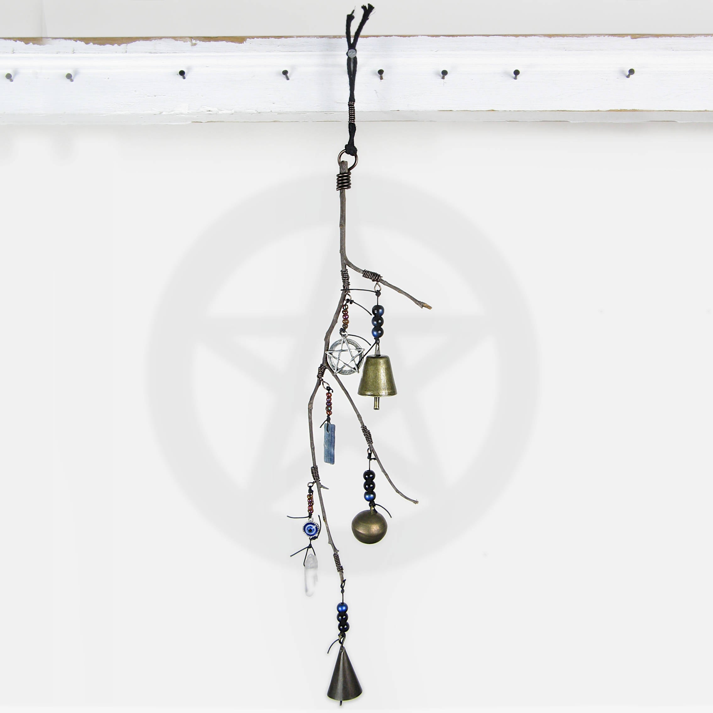 Witch's Bell: Branch, Pentagram, Evil Eye, Quartz, & Kyanite - Handcrafted