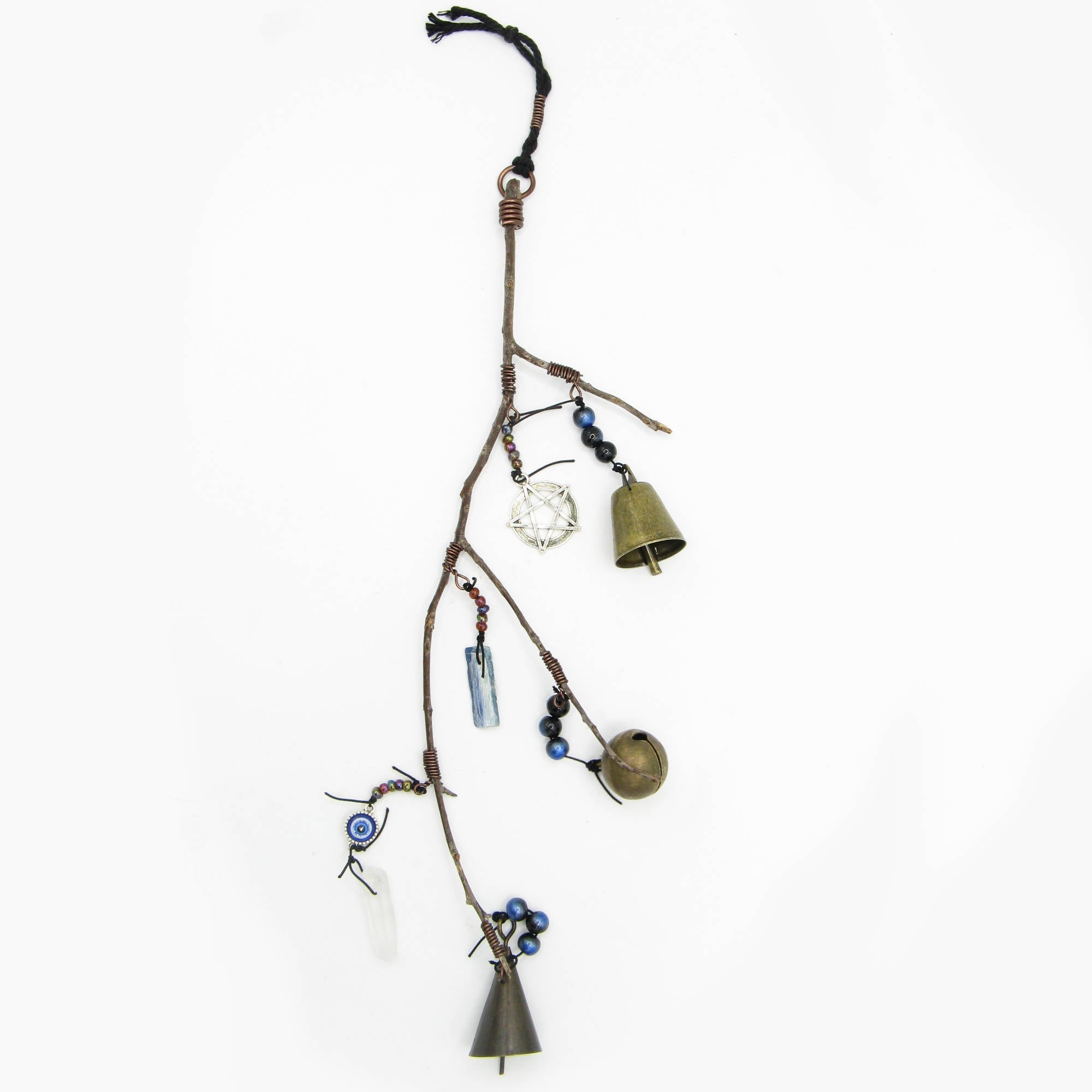 Witch's Bell: Branch, Pentagram, Evil Eye, Quartz, & Kyanite - Handcrafted