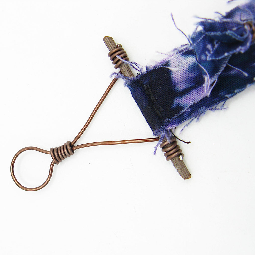 Witch's Bell: Batik Strips, Protective Evil Eye and Twig - Handcrafted